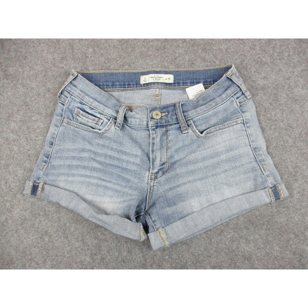 Abercrombie & Fitch Shorts Womens 0 Blue Cuffed Denim Micro Mini Light Wash